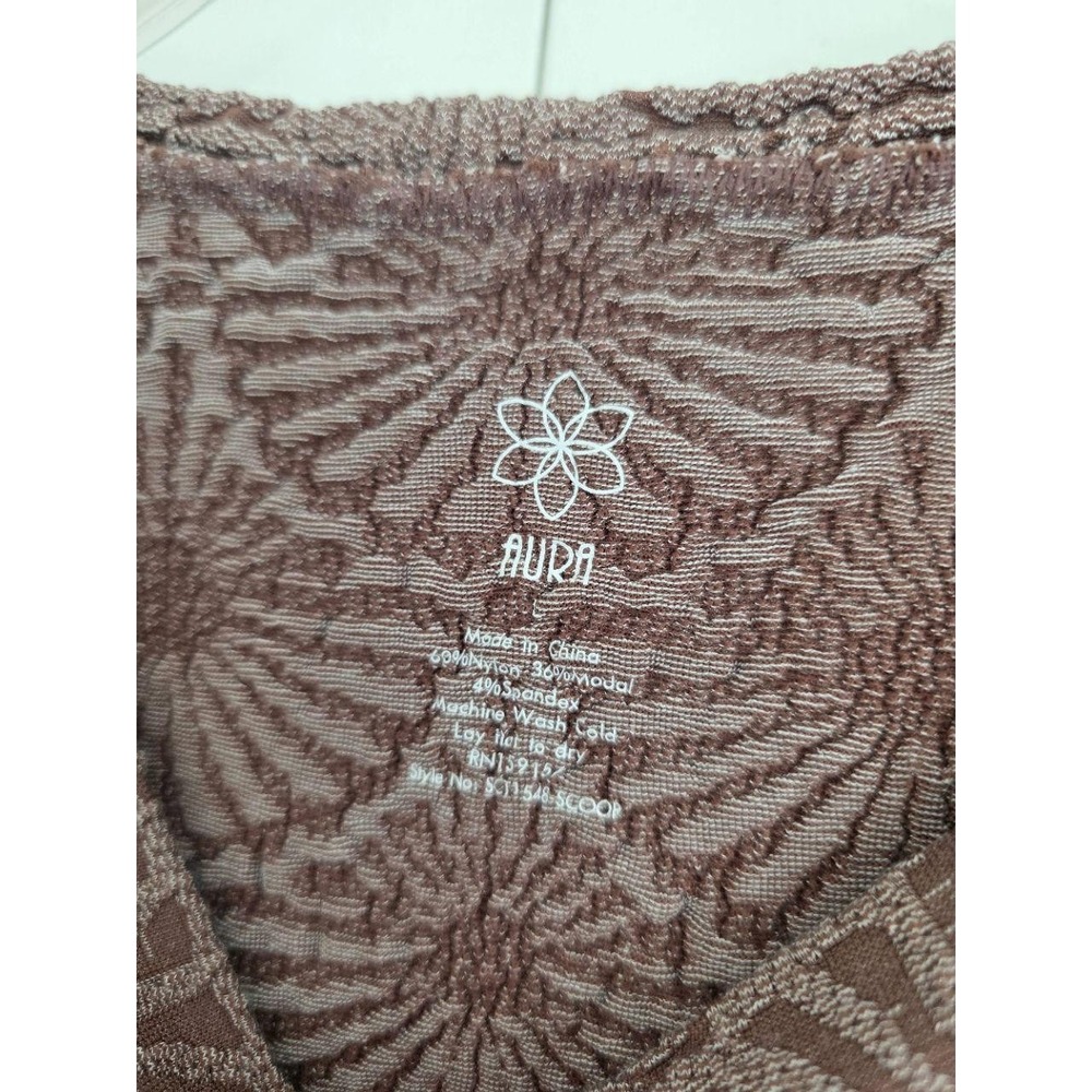AURA Brown Mauve Textured Knit Crew Neck‎ Long Sleeve Scalloped Hem Sweater LG - Picture 5 of 9